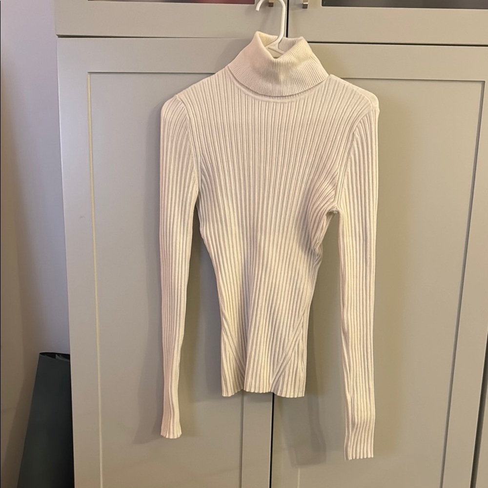 Ramy Brook Ribbed Turtleneck Long Sleeve Top - White